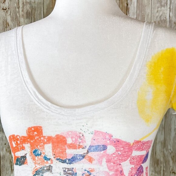 Nollie Short Sleeve Graphic Burnout Tee | White | Scoop Neck | Extra Small | Y2K - Picture 6 of 12